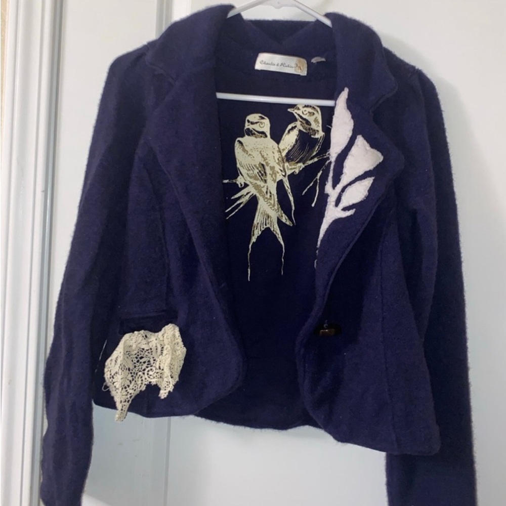 Charlie Robin One Button Cardigan Blazer Sweater Size Medium Blue Anthropologie - Picture 2 of 5